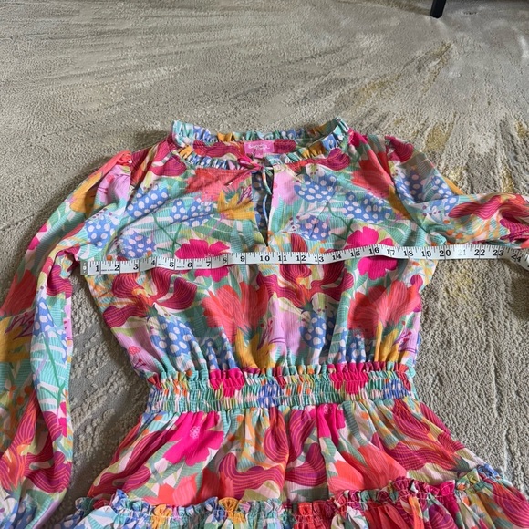 Sincerely Ours Freya Dress floral colorful mini full skirt long sleeve small - Picture 4 of 7